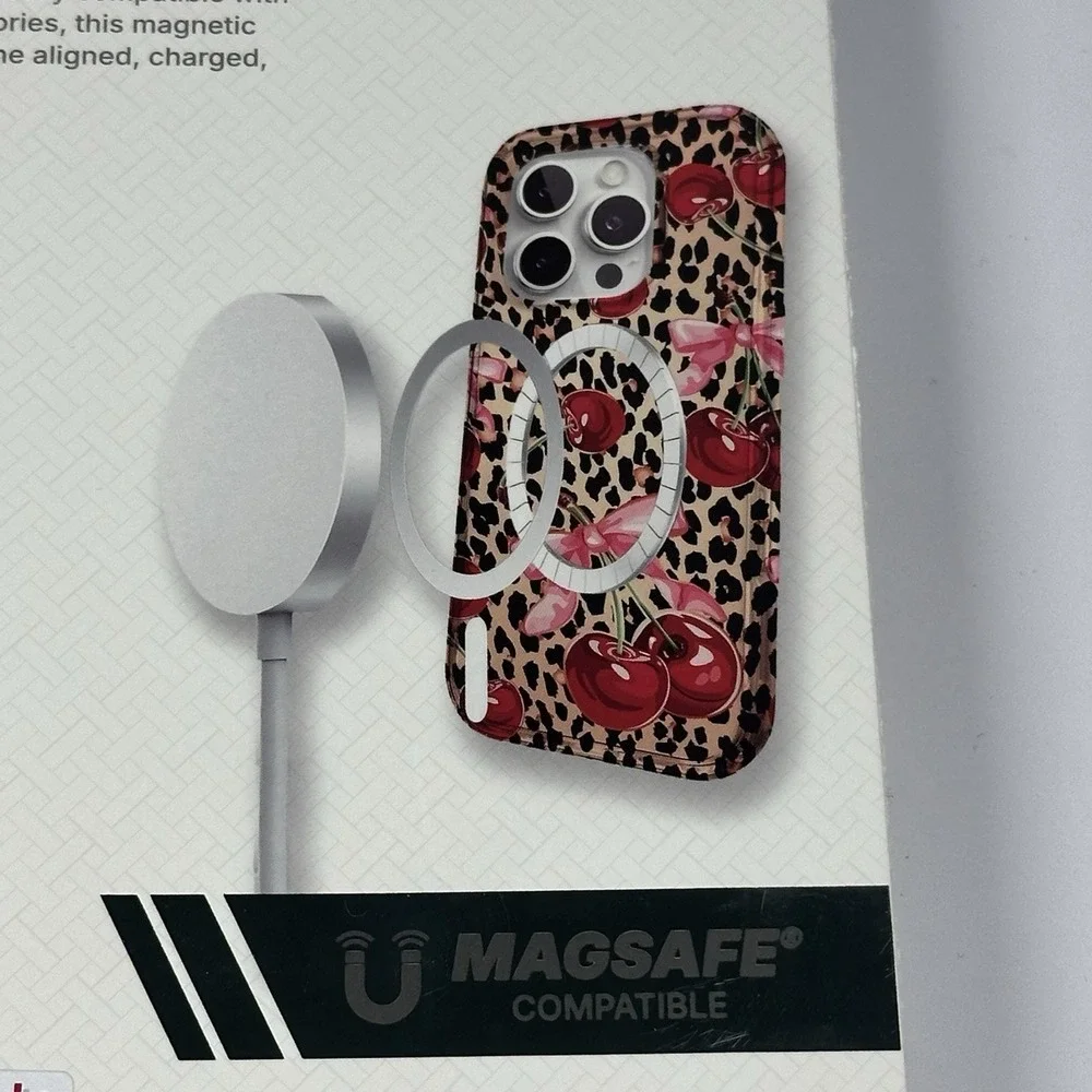 CYLO iPhone 13 14 Pro Max Case MagSafe Leopard Cherry Bow Shockproof Cute
